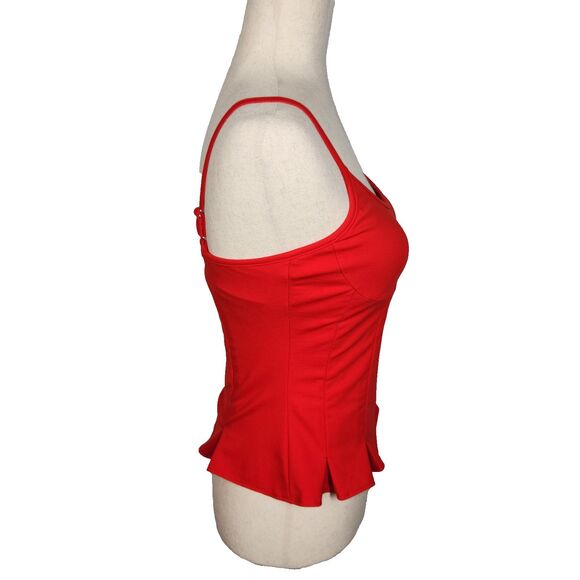 OGL Red U Neck Ponte De Roma Corset Look Pleated Flared Hem Brami Tank Sz Medium - Picture 8 of 10